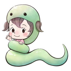 ヘビの着ぐるみを着た女の子のイラスト
