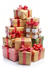 Obraz premium A stack of presents with red bows on them