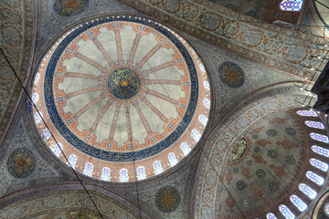 Architectural and decorative details of the interior of Sultanahmet Mosque, Istanbul