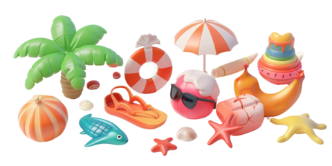 Summer elements 3d icon set clipart isolated white on background