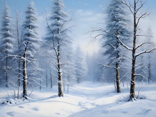 Winter Forest Landscape Oil Painting Art