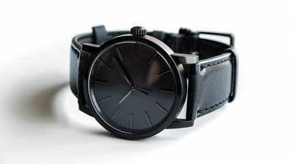 Black timepieces with leather bands set against a white backdrop