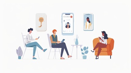 Obraz premium Man consults doctor online via internet on tablet. Vector illustration