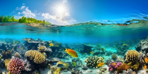 Vibrant coral reef showcases marine life emphasizing ocean conservation for Earth Day. Concept Ocean Conservation, Coral Reef, Marine Life, Earth Day, Vibrant Colors