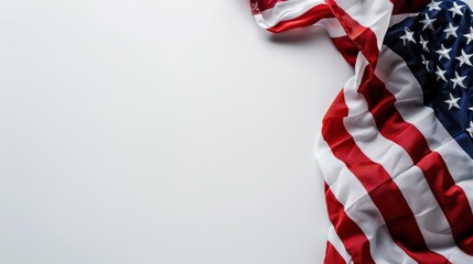 American flag on white background space for text