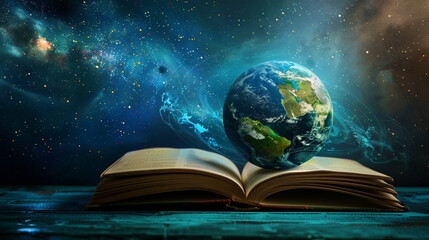 Earth on Open Book Background, World Book Day, International Literacy Day.