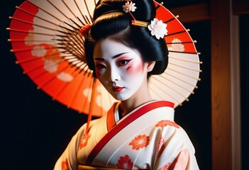 Obraz premium portrait of beautiful geisha with traditional clothes 