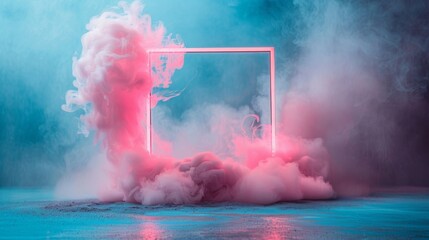 Pink smoke with a square frame in the middle, creating a striking visual composition