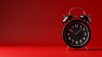 vintage black alarm clock with a red backdrop