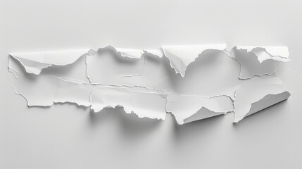 White sheet of paper ripped apart on a white surface