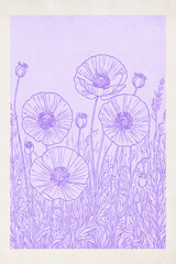 Field poppy . Botanical illustration for printing on wall decorations. Pattern for covers, business cards. Generated by Ai