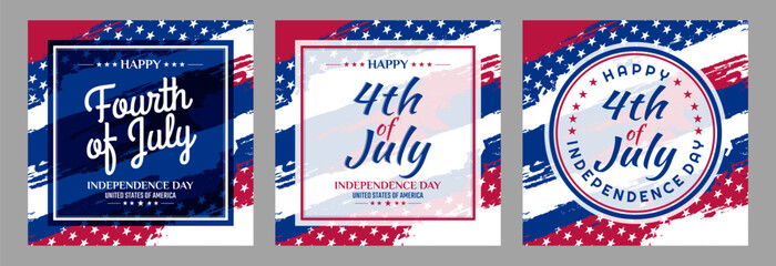 Happy 4th of July greeting, set of abstract backgrounds, fourth july, for sale, banner, posters, cover design templates, social media wallpaper stories