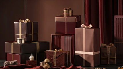 Stylish gift boxes arranged in a chic ensemble, offering a glimpse of the treasures hidden within
