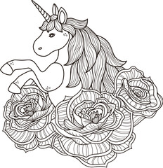 Coloring roses and unicorn