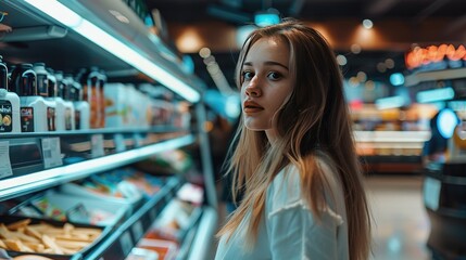 Futuristic technology of robotic customer service at all stores, cosmetics, supermarkets, pharmacy, and etc, AI generated for ads
