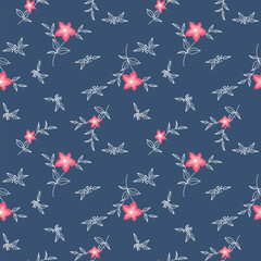 Japanese Flower Leaf Branch Fall Vector Seamless Pattern