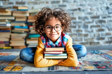 Preschooler with books ready for school back to school concept