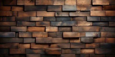 Detailed View of Textured Brown Hardwood Plank Wall with Brickwork Pattern. Concept Architecture, Interior Design, Textures, Woodwork, Brickwork