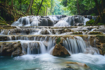 Obraz premium Generative ai on theme of beautiful majestic waterfall in natural nature, national park attraction