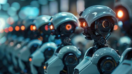 Fototapeta premium Futuristic technology of robotic customer service at all stores, cosmetics, supermarkets, pharmacy, and etc, AI generated for ads