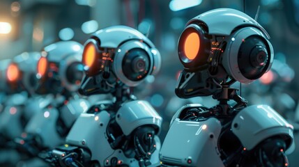 Fototapeta premium Futuristic technology of robotic customer service at all stores, cosmetics, supermarkets, pharmacy, and etc, AI generated for ads