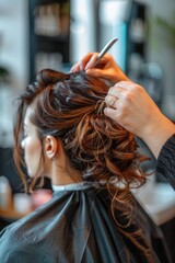 Naklejka premium Woman having her hair done at the salon, AI generated Image