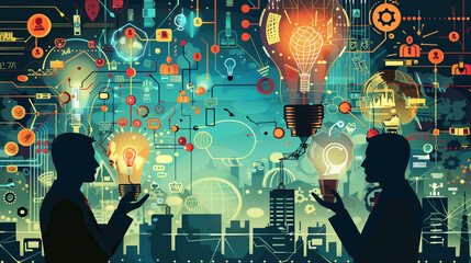 Illustrating Business Innovation: Collaborative Ideation Sessions, Innovation Labs, and Startup Partnerships Driving Technological Advancements and Business Growth