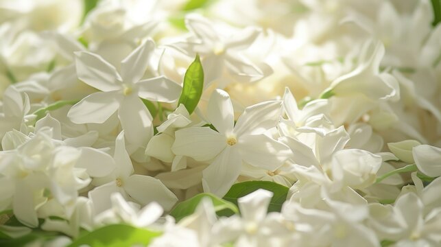 White jasmine blooms picked for ornamental fragrance or specialty tea purposes