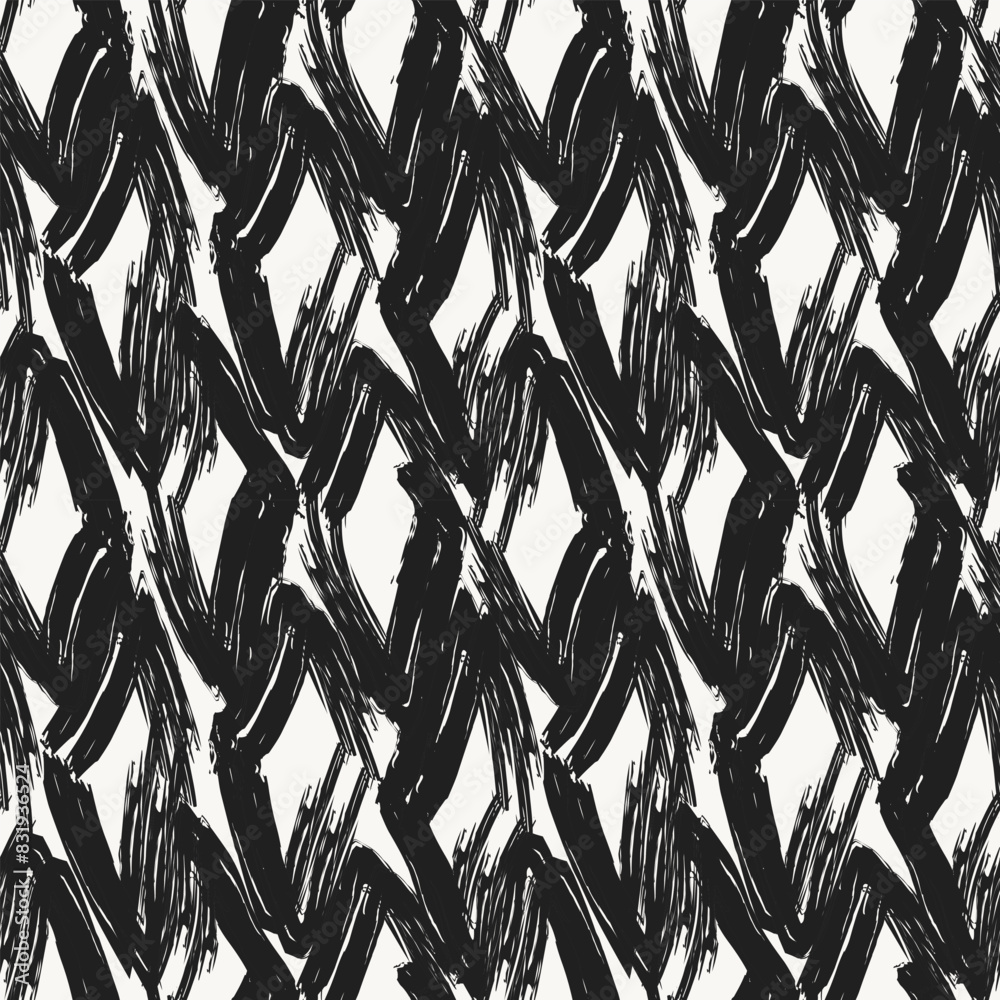 Wall mural Monochrome Abstract Brush Strokes Seamless Pattern Design - Wall murals