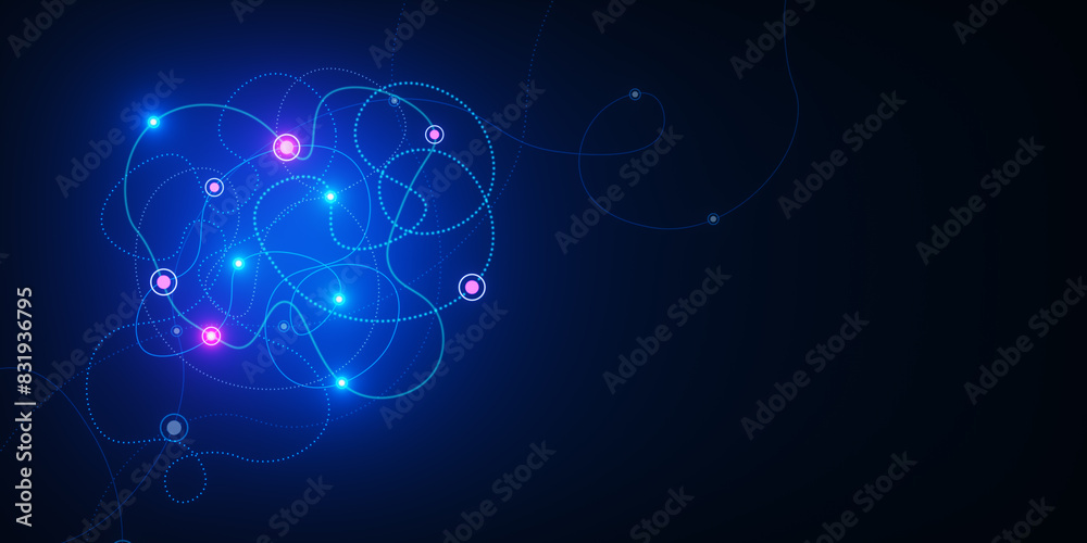 Poster Creative glowing digital scribble on dark background. Landing page concept. 3D Rendering.