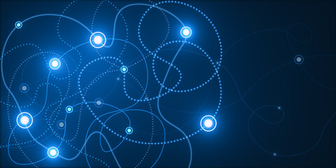 Creative glowing digital scribble on blue background. Landing page concept. 3D Rendering.