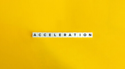 Acceleration Word Text on Block Letter Tiles on Yellow Background. Minimalist Aesthetics.