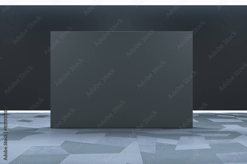 Poster empty black gallery wall banner with mock up place. museum concept. 3d rendering.