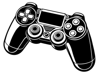 A black and white drawing of a video game controller on a white background © Valeriia