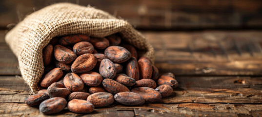 Cocoa Beans on Wooden Table.