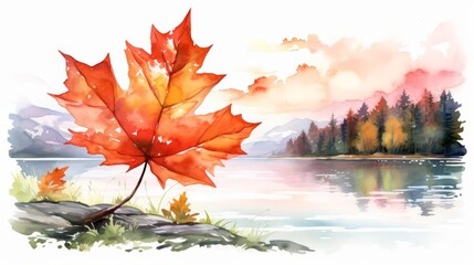 A watercolor of a maple leaf