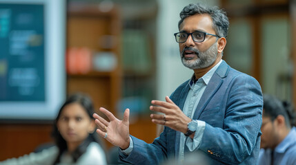 hr executive giving a presentation in a management meeting