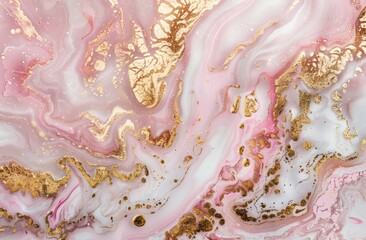 A white background with pink and gold glitter swirls in the center, featuring an abstract pattern...