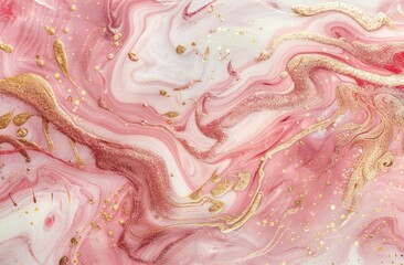 A white background with pink and gold glitter swirls in the center, featuring an abstract pattern of marble and liquid textures.