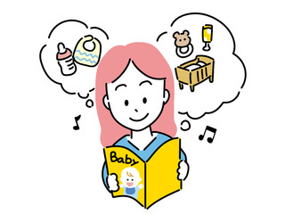 赤ちゃん雑誌を見る女性