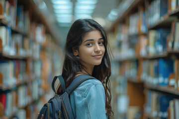 young girl standing at public library