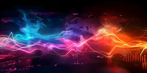 Global Crisis Chart in Abstract Double Exposure with Holographic World Map Background. Concept Global Crisis, Abstract Photography, Double Exposure, Holographic World Map, Environment