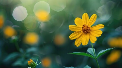 Obraz premium Vibrant yellow flower against a springtime nature backdrop