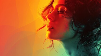 Womans profile against multicolored background