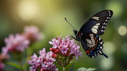 Naklejka premium closeup portrait macro of beauty butterfly on flower 