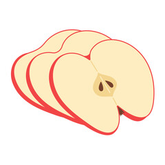Fresh red apple slices icon. Healthy vegetarian snack, cut apple for design, infographic. Sliced on pieces apple. Hand drawn trendy flat style isolated on white. Vector illustration
