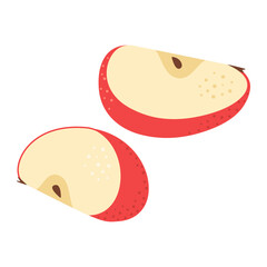 Fresh red apple slices icon. Healthy vegetarian snack, cut apple for design, infographic. Sliced on pieces apple. Hand drawn trendy flat style isolated on white. Vector illustration