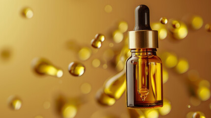 Naklejka premium Gold Skincare Serum and Bubbles