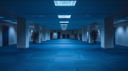 indoor playground, lush, ethereal, space, corporate, in the style of 80s pomo, empty, carpet taken with leica m6 at 1am, office lights