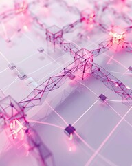 Obraz premium Isometric Minimalistic clear technology background, www, domains, connectors, white and magenta